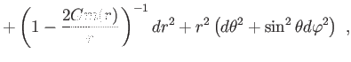 $\displaystyle +\left( 1-\frac{2Gm(r)}{r}\right) ^{-1}dr^{2}+r^{2}\left( d\theta
^{2}+\sin ^{2}\theta d\varphi ^{2}\right) ,$