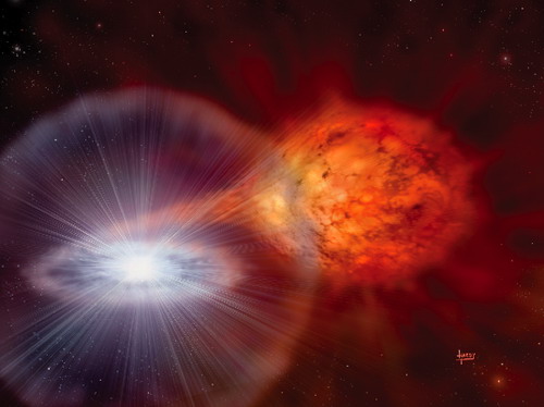 Egy Ia tpus szupernva-robbans illusztrcija (D.A. Hardy, astroart.org)