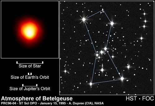 Egy kzeli vrs szuperris csillag, az Orion csillagkpben ltsz Betelgeuze direkt lekpezse a Hubble-űrtvcső kzeli UV tartomnyban műkdő detektorval