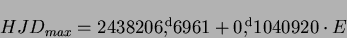 \begin{displaymath}HJD_{max}=2438206 \hbox{$,\!\!^{\rm d}$}6961+0 \hbox{$,\!\!^{\rm d}$}1040920 \cdot E\end{displaymath}