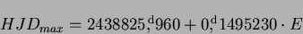 \begin{displaymath}HJD_{max}=2438825\hbox{$,\!\!^{\rm d}$}960+0\hbox{$,\!\!^{\rm d}$}1495230 \cdot E\end{displaymath}