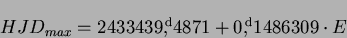 \begin{displaymath}HJD_{max}=2433439\hbox{$,\!\!^{\rm d}$}4871+0\hbox{$,\!\!^{\rm d}$}1486309 \cdot E\end{displaymath}