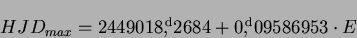 \begin{displaymath}HJD_{max}=2449018\hbox{$,\!\!^{\rm d}$}2684+0\hbox{$,\!\!^{\rm d}$}09586953 \cdot E\end{displaymath}