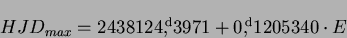 \begin{displaymath}HJD_{max}=2438124\hbox{$,\!\!^{\rm d}$}3971+0\hbox{$,\!\!^{\rm d}$}1205340 \cdot E\end{displaymath}